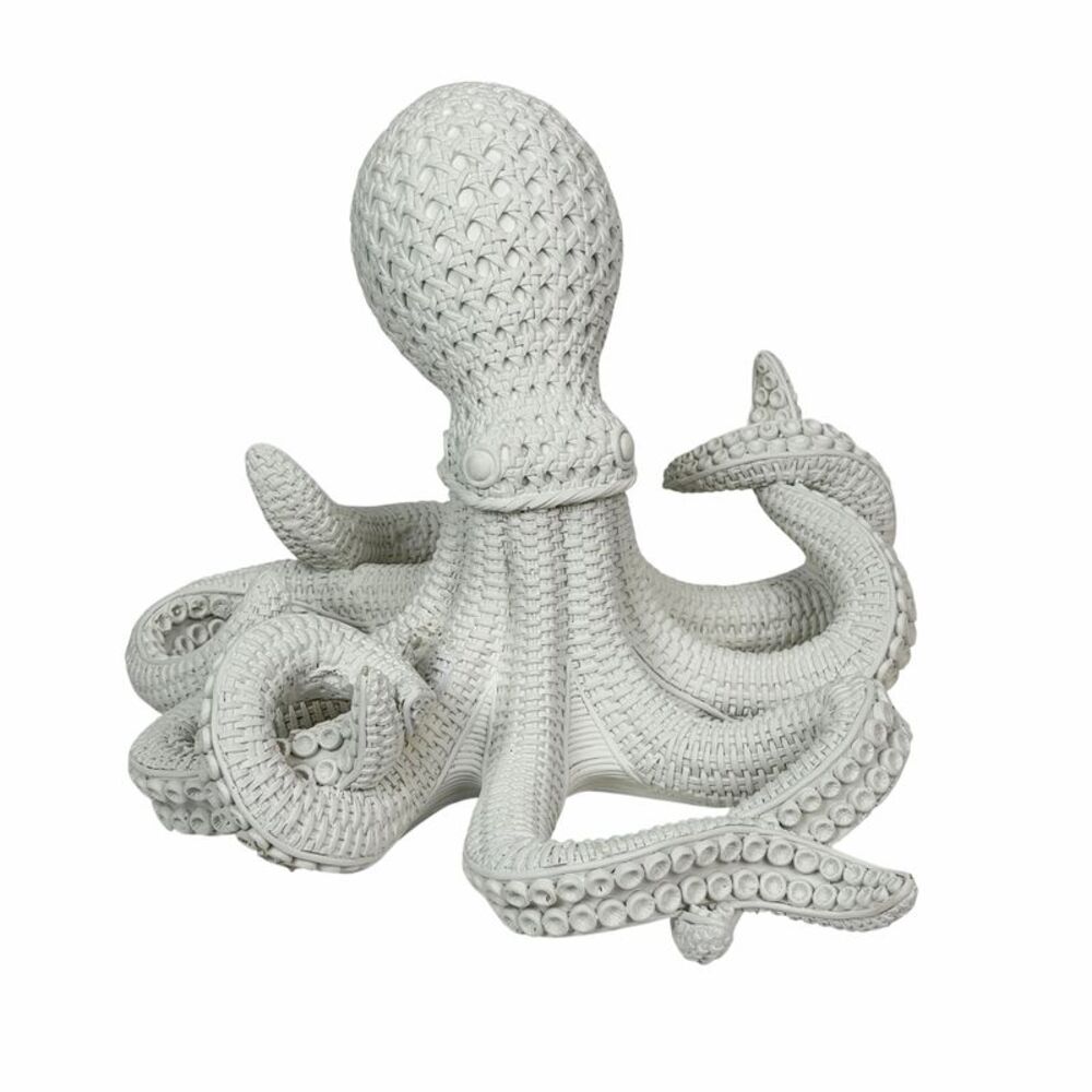 White Wicker Look Resin Octopus Statue 13 Inch Coastal Tabletop Decor